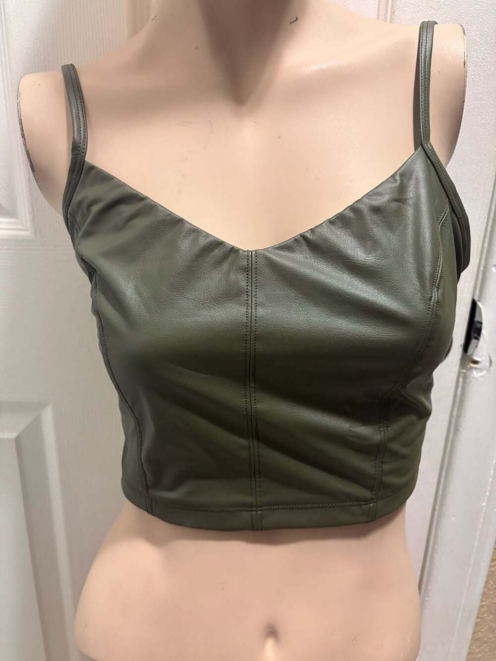 OFFLINE by Aerie Real Luxe Crop Top Size S Green Faux Leather Cami